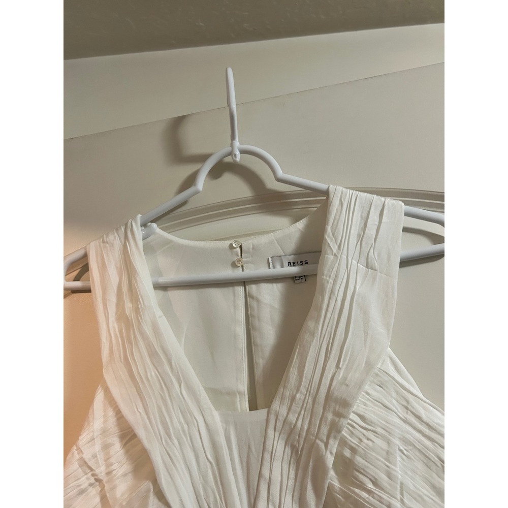Reiss Gwen White Pleated V-Neck Sleeveless Mini Dress Size 12 Womens RN114836 - Picture 4 of 11